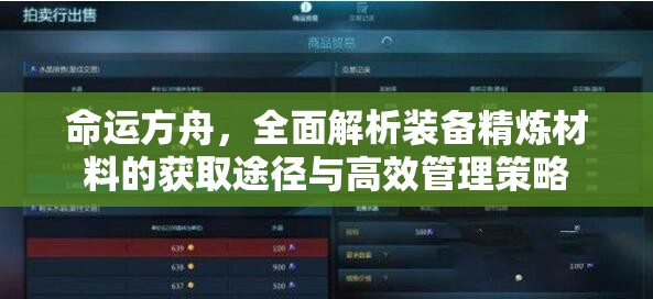 命运方舟，全面解析装备精炼材料的获取途径与高效管理策略
