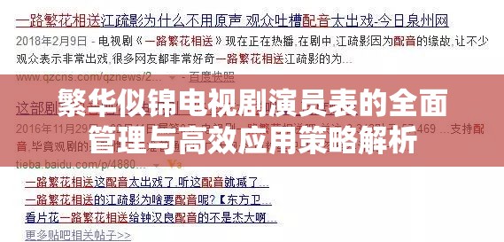 繁华似锦电视剧演员表的全面管理与高效应用策略解析