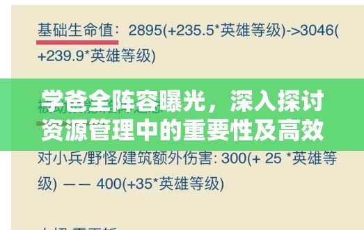 学爸全阵容曝光，深入探讨资源管理中的重要性及高效利用实战策略