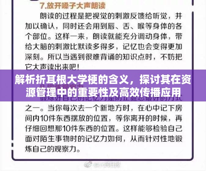 解析折耳根大学梗的含义，探讨其在资源管理中的重要性及高效传播应用