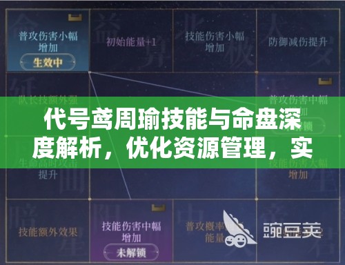 代号鸢周瑜技能与命盘深度解析，优化资源管理，实现高效利用并规避浪费策略