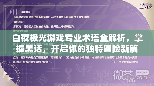 白夜极光游戏专业术语全解析，掌握黑话，开启你的独特冒险新篇章
