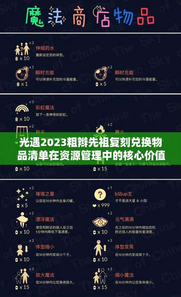 光遇2023粗辫先祖复刻兑换物品清单在资源管理中的核心价值与高效策略解析
