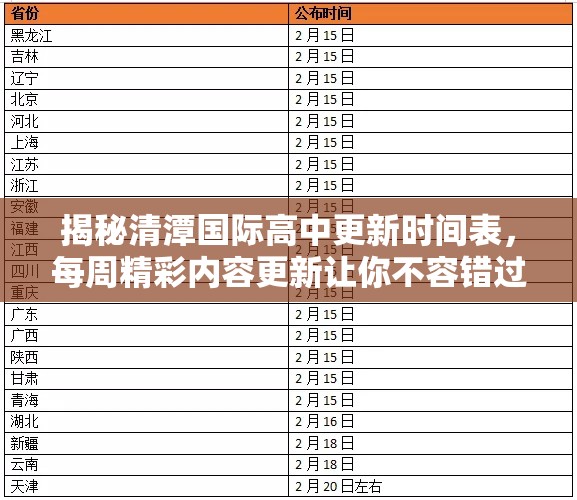 揭秘清潭国际高中更新时间表，每周精彩内容更新让你不容错过任何瞬间！