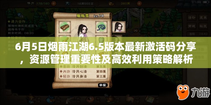6月5日烟雨江湖6.5版本最新激活码分享，资源管理重要性及高效利用策略解析