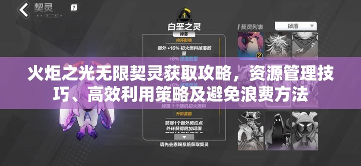 火炬之光无限契灵获取攻略，资源管理技巧、高效利用策略及避免浪费方法