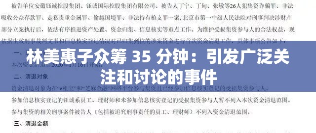 林美惠子众筹 35 分钟：引发广泛关注和讨论的事件