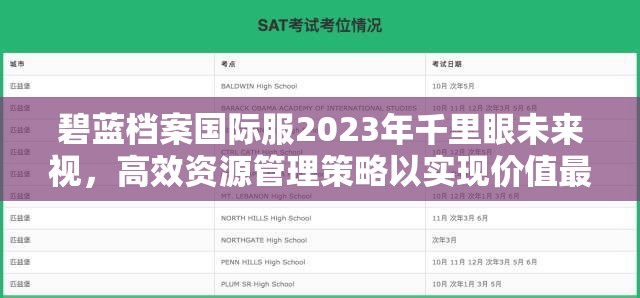 碧蓝档案国际服2023年千里眼未来视，高效资源管理策略以实现价值最大化