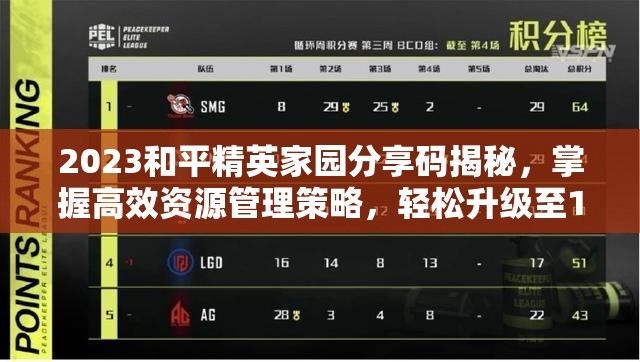 2023和平精英家园分享码揭秘，掌握高效资源管理策略，轻松升级至10级家园