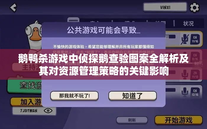 鹅鸭杀游戏中侦探鹅查验图案全解析及其对资源管理策略的关键影响