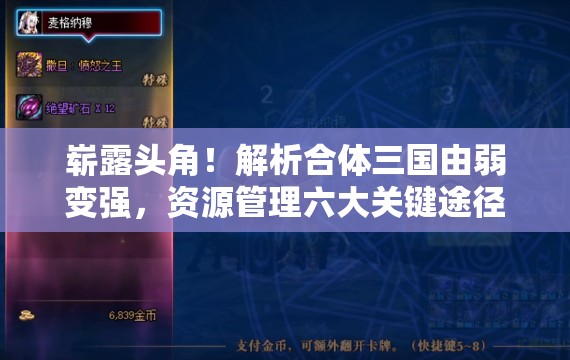 崭露头角！解析合体三国由弱变强，资源管理六大关键途径的重要性