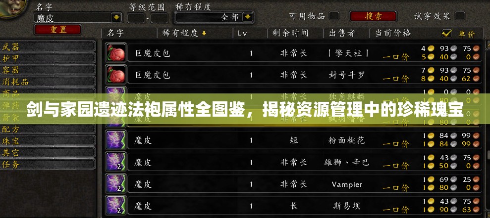 剑与家园遗迹法袍属性全图鉴，揭秘资源管理中的珍稀瑰宝