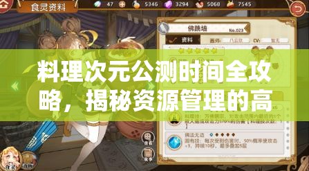 料理次元公测时间全攻略，揭秘资源管理的高效策略与技巧