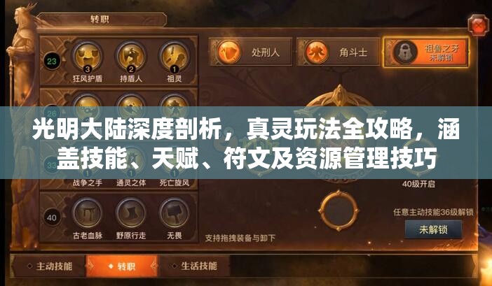 光明大陆深度剖析，真灵玩法全攻略，涵盖技能、天赋、符文及资源管理技巧