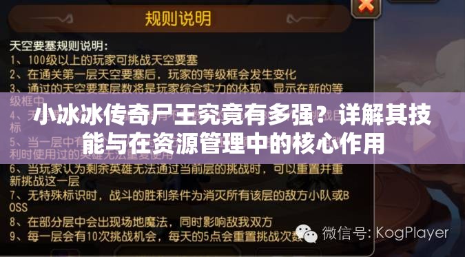 小冰冰传奇尸王究竟有多强？详解其技能与在资源管理中的核心作用