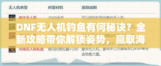 DNF无人机钓鱼有何秘诀？全新攻略带你解锁姿势，赢取海量奖励？