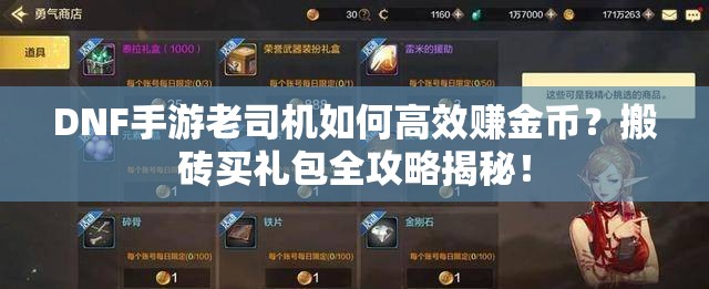 DNF手游老司机如何高效赚金币？搬砖买礼包全攻略揭秘！