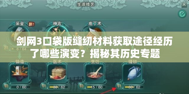 剑网3口袋版缝纫材料获取途径经历了哪些演变？揭秘其历史专题