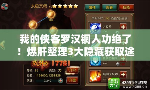 我的侠客罗汉铜人功绝了！爆肝整理3大隐藏获取途径，手慢无！